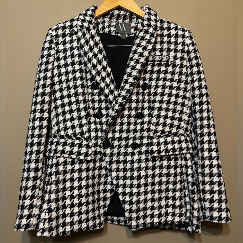 WORTHINGTON Houndstooth Double Breasted Tailored Style Blazer